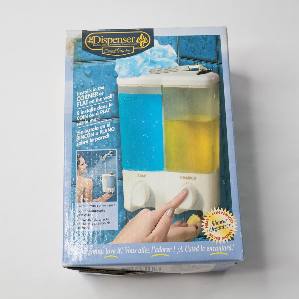 The Dispenser Clear Choice 2-Chamber Shower Wall Mount Soap Shampoo White‎ NEW